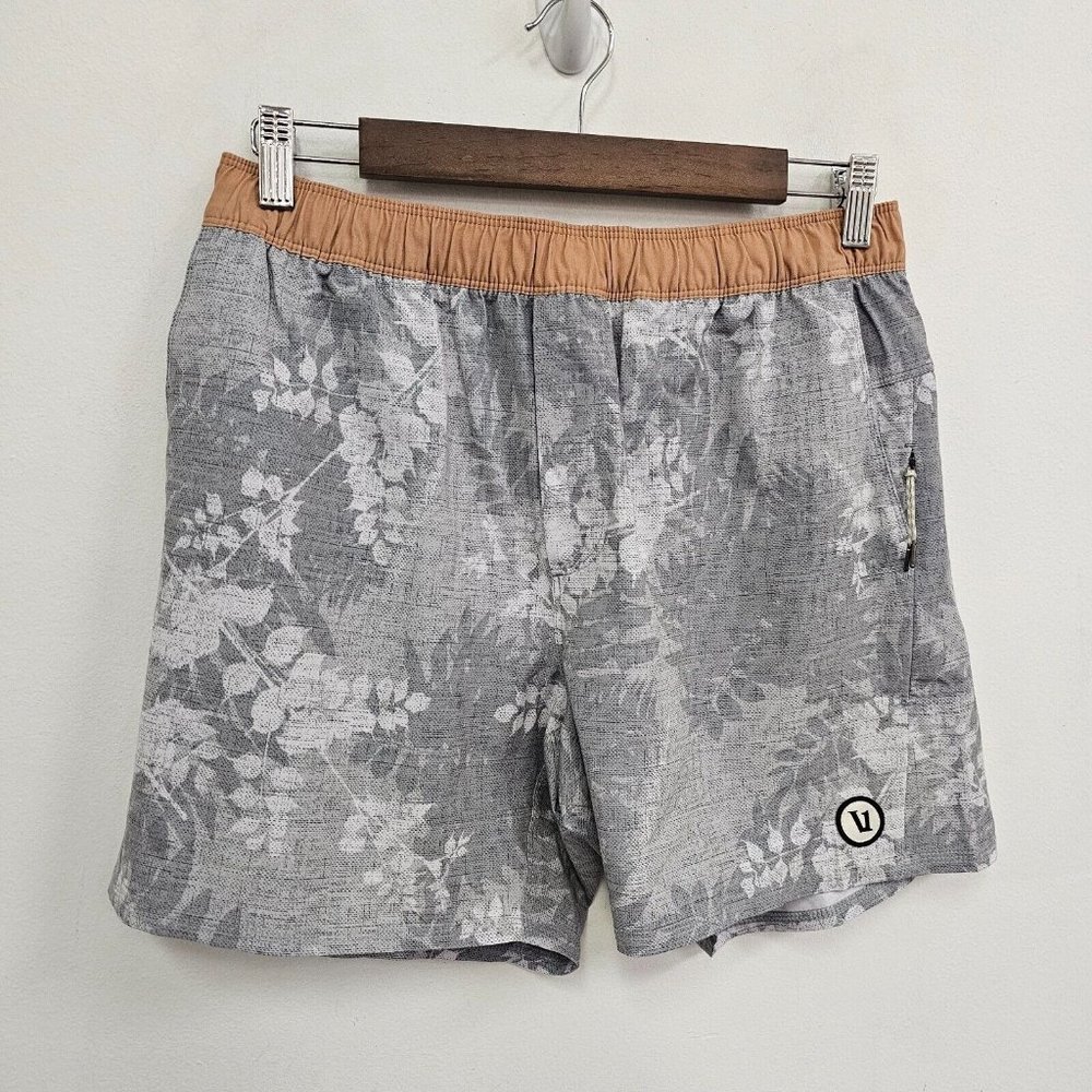 Vuori Mens Cape Shorts Size M Gray Floral Pull On Mid Rise Pockets Lined 6in